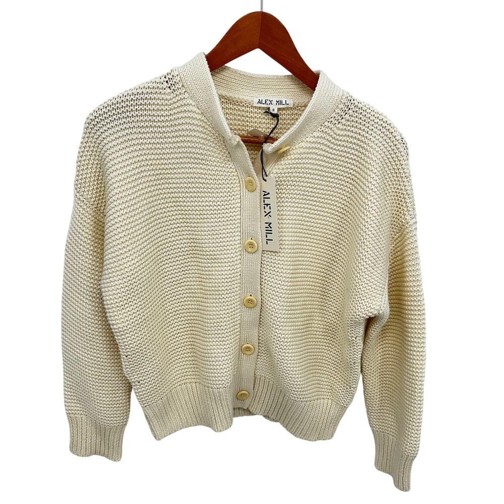 ALEX MILL NWT Evereve Nico Cardigan Sweater in Cotton Knit in Ivory // S - Picture 6 of 13